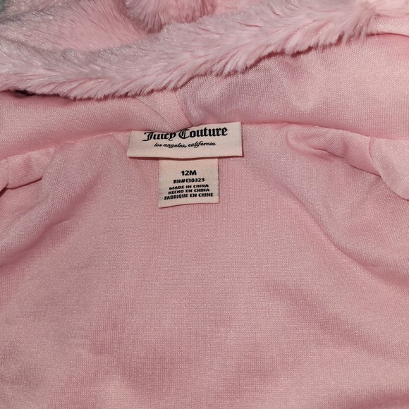 Juicy Couture Baby 12 Month Coat And Pant Clothing Set Faux Fur Pink‎ New Hooded - Picture 7 of 9